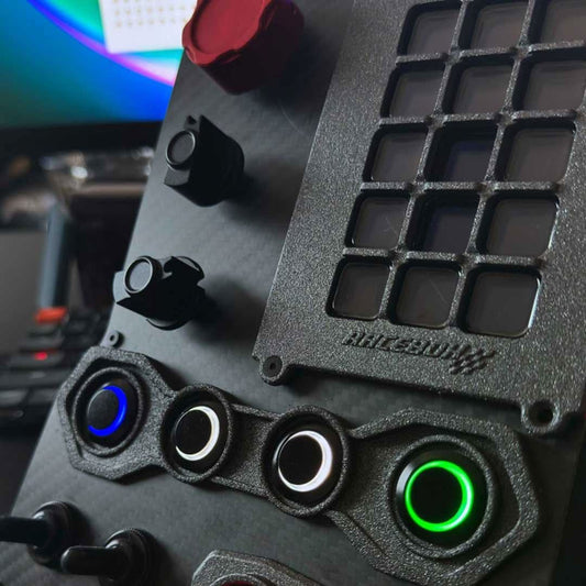 GTR Carbon Fiber Button Box for Stream Deck by Racebox Sim Racing, carbon finish with illuminated RGB rings