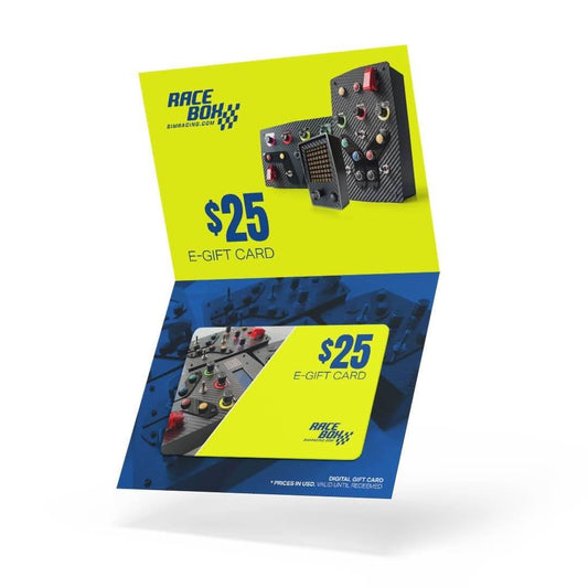 e-Gift Card, Racebox Sim Racing - 2 x $25 e-gift cards in bright yellow/blue