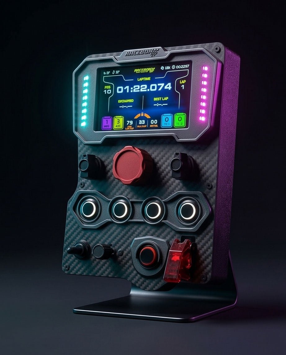 Racebox Sim Racing button box with flag and data display